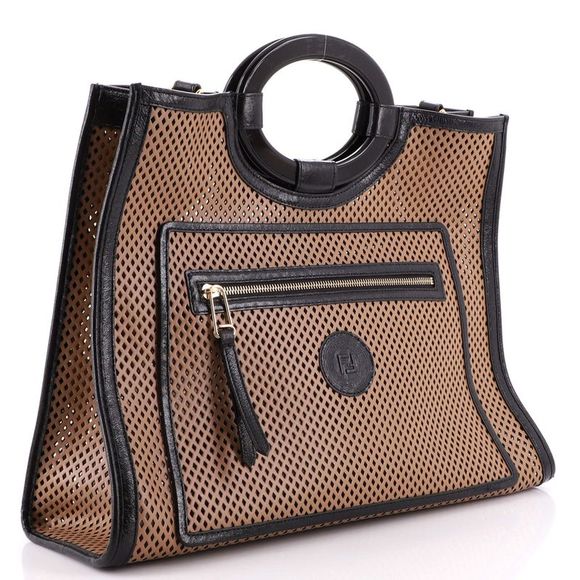 Fendi Runaway Shopper Tote Perforated Leather Large Brown - Picture 2 of 7